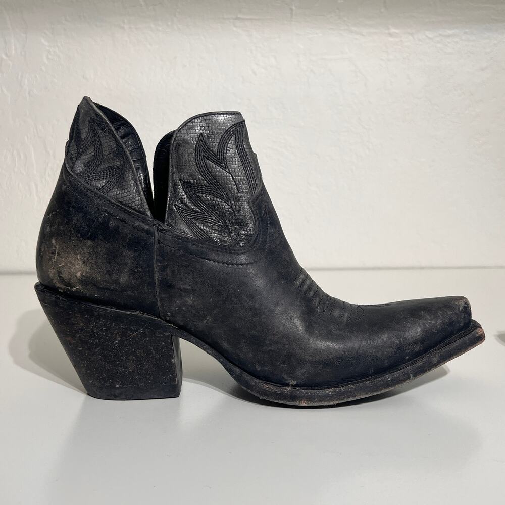 Ariat Western Ankle Boot Womens 9.5 Black Leather Distressed Cowboy Square Toe - Picture 9 of 9